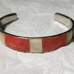 Vintage Red and White Abalone cuff Bracelet